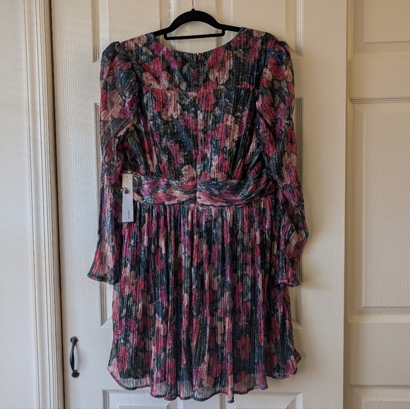 Aqua Pink and Black Long Sleeve Metallic Floral Dress Size XL Women - Picture 5 of 5